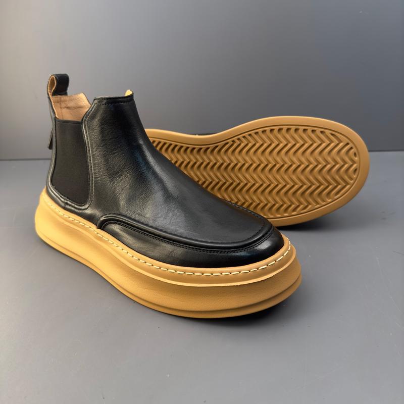 Men's New Thick-Soled Solid Color Casual Slip-On Retro Boots