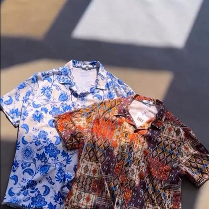 Retro Cashew Flower Full Print Loose Casual Short-Sleeved Shirt