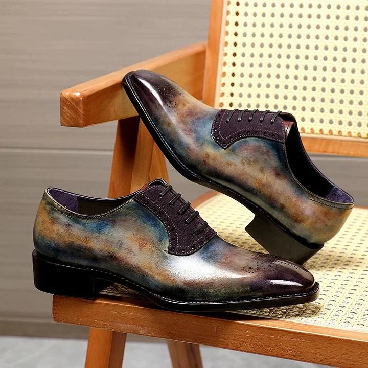 Galaxy Calfskin Fiddle Back Handmade Goodyear Polished Oxford Business Shoes