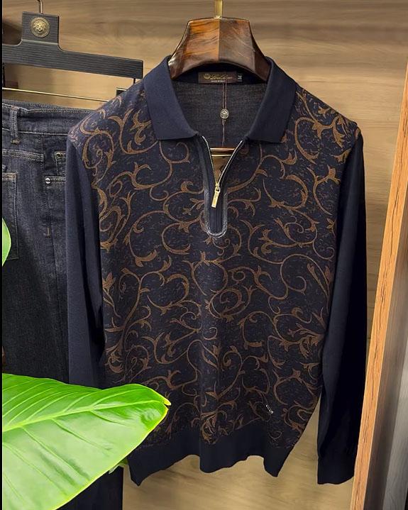 Bright Print Zip-Up Polo Sweatshirt