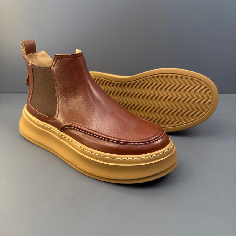 Men's New Thick-Soled Solid Color Casual Slip-On Retro Boots
