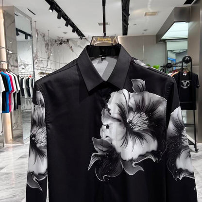 Classic Black and White Floral Rhinestone Shirt