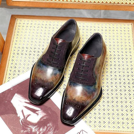 Galaxy Calfskin Fiddle Back Handmade Goodyear Polished Oxford Business Shoes