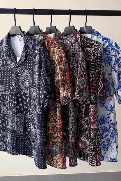 Retro Cashew Flower Full Print Loose Casual Short-Sleeved Shirt