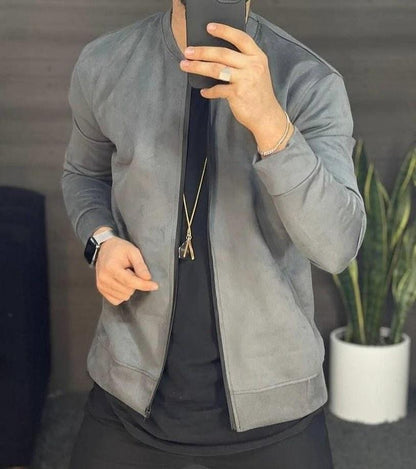 New Men's Casual Suede Lightweight Sweatshirt Jacket