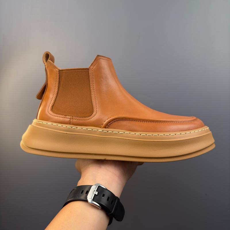 Men's New Thick-Soled Solid Color Casual Slip-On Retro Boots