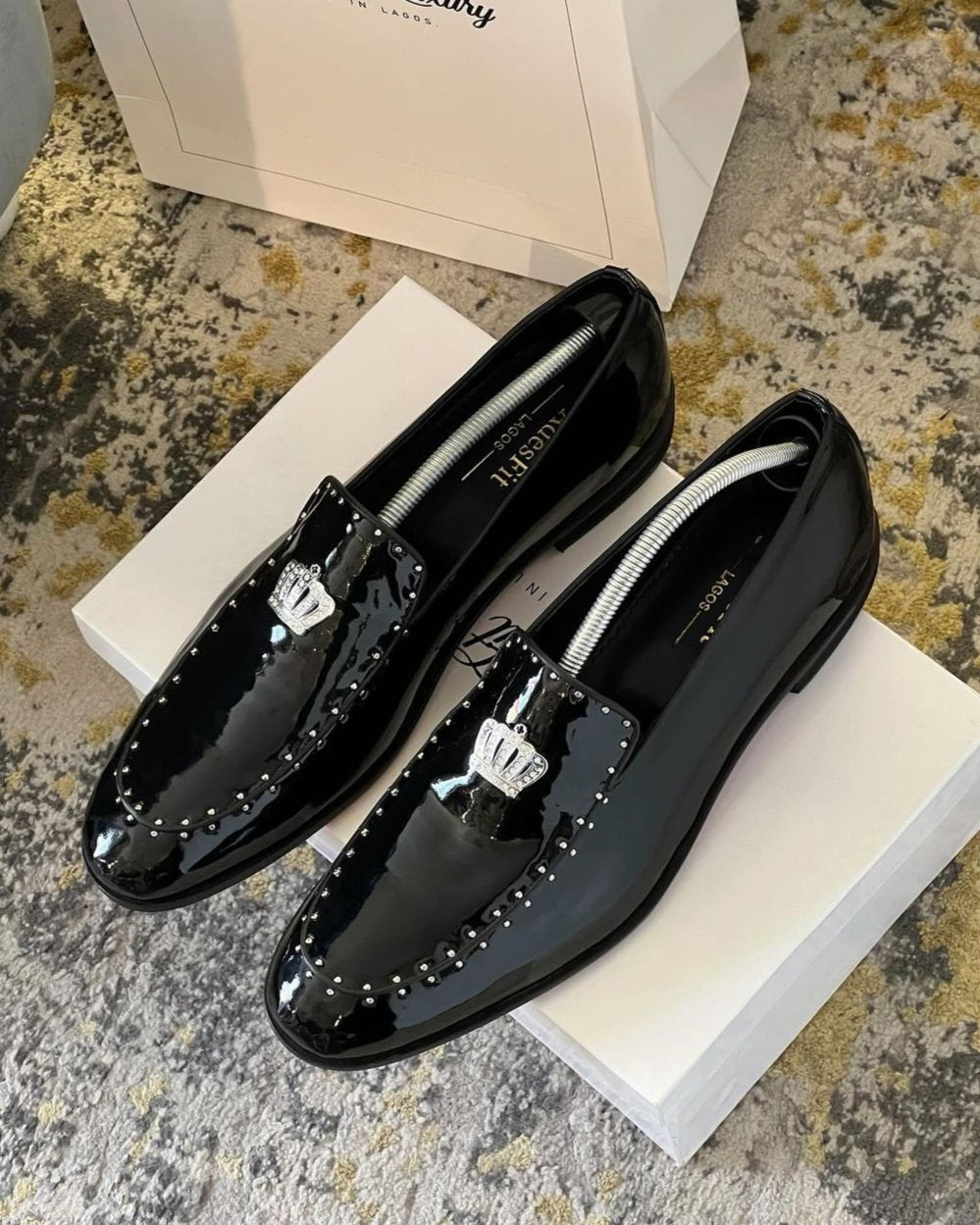 Men's Crown Logo Thin Sole Moccasin Loafers