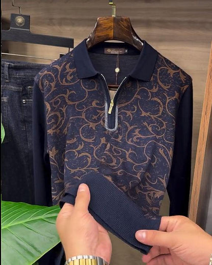 Bright Print Zip-Up Polo Sweatshirt