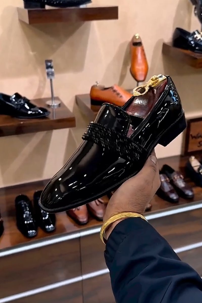 Trendy shiny diamond men's leather shoes
