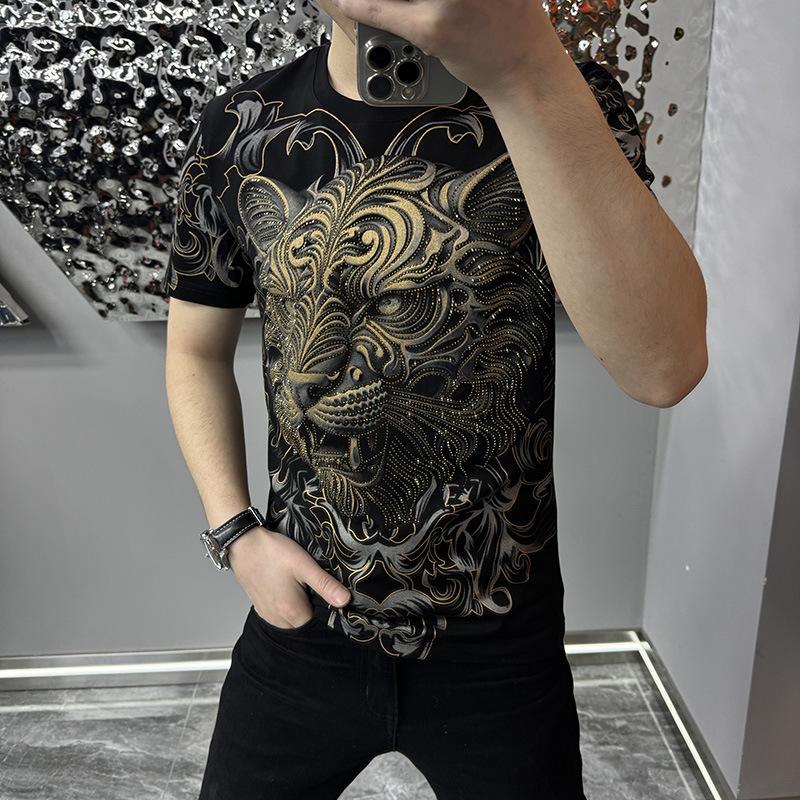 3D Personalized Rhinestone Print Summer Round Neck T-Shirt