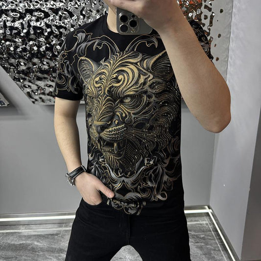 3D Personalized Rhinestone Print Summer Round Neck T-Shirt