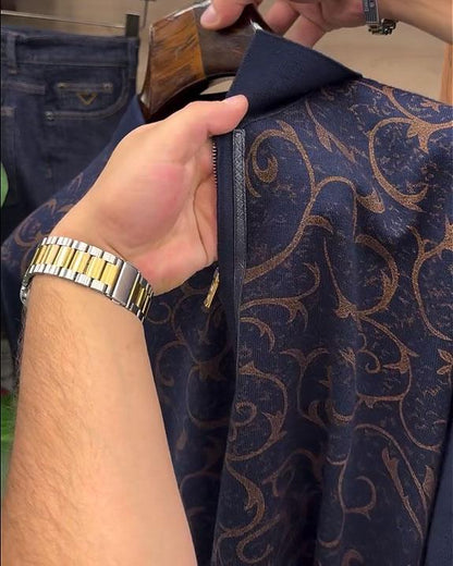 Bright Print Zip-Up Polo Sweatshirt