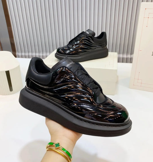 Black Patent and Leather Oversized Sneakers