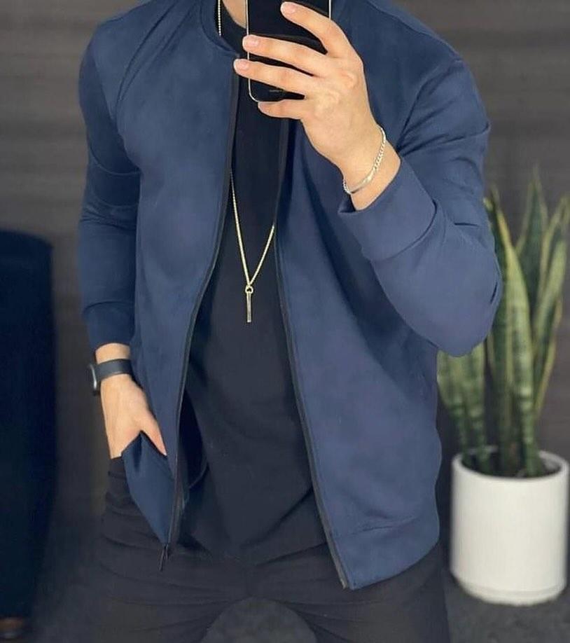 New Men's Casual Suede Lightweight Sweatshirt Jacket