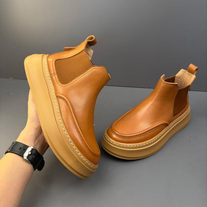 Men's New Thick-Soled Solid Color Casual Slip-On Retro Boots