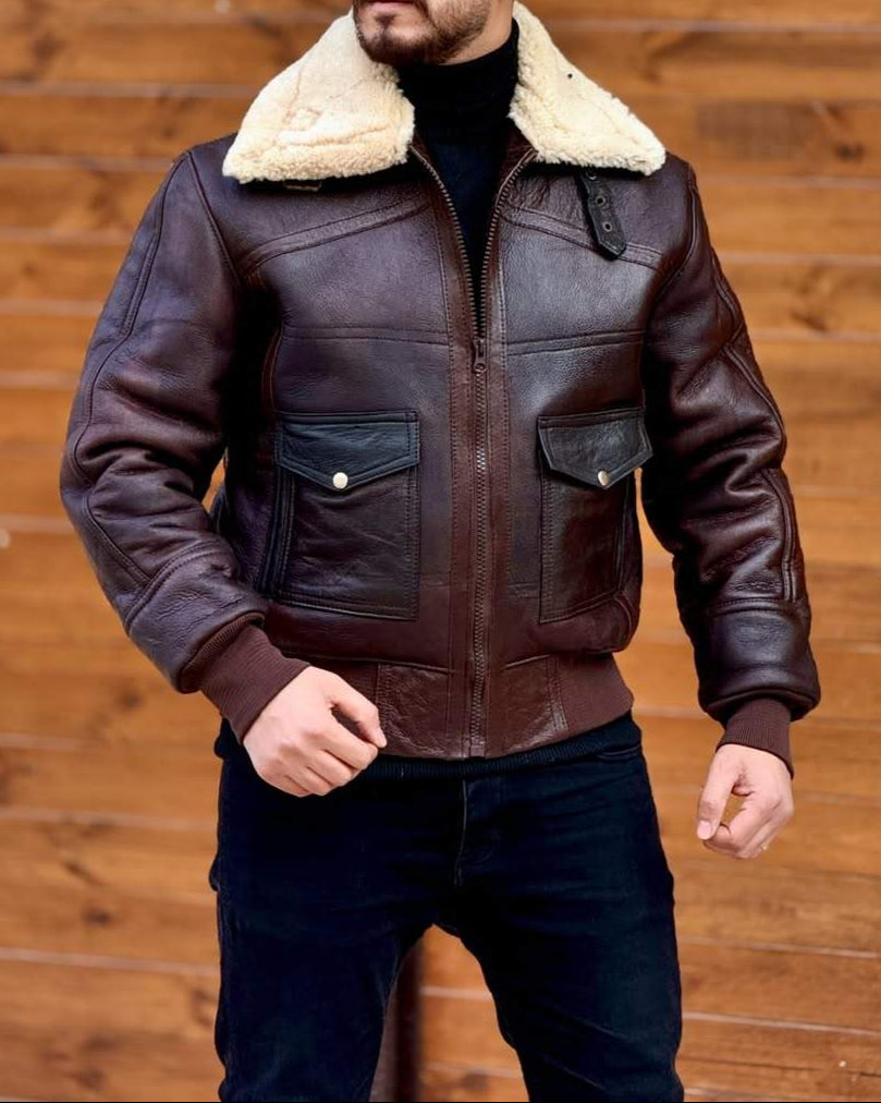 Distressed Leather Jacket With Plush Lapels