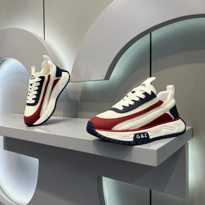 Colorblock Mesh Platform Height-Boosting Casual Sneakers
