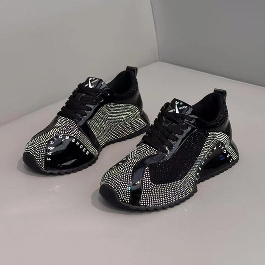 Rhinestone Splicing Shiny Lace-up Casual Men's Shoes