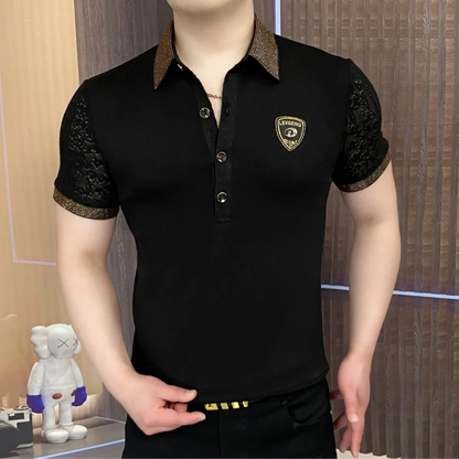 Lace Cotton Sleeve Rhinestone Edge Polo