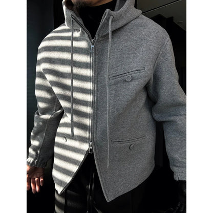 Hooded Drawstring Zip-Up Jacket