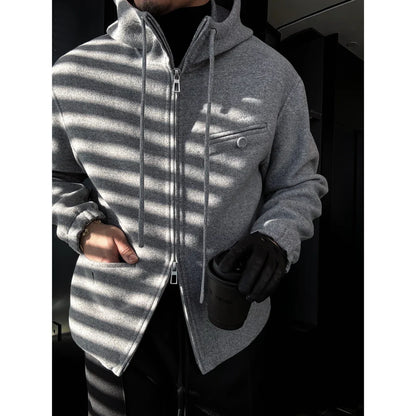 Hooded Drawstring Zip-Up Jacket