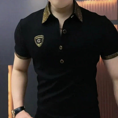 Lace Cotton Sleeve Rhinestone Edge Polo