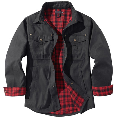 Men's Lapel Plaid Flannel Vintage Casual Outer Jacket