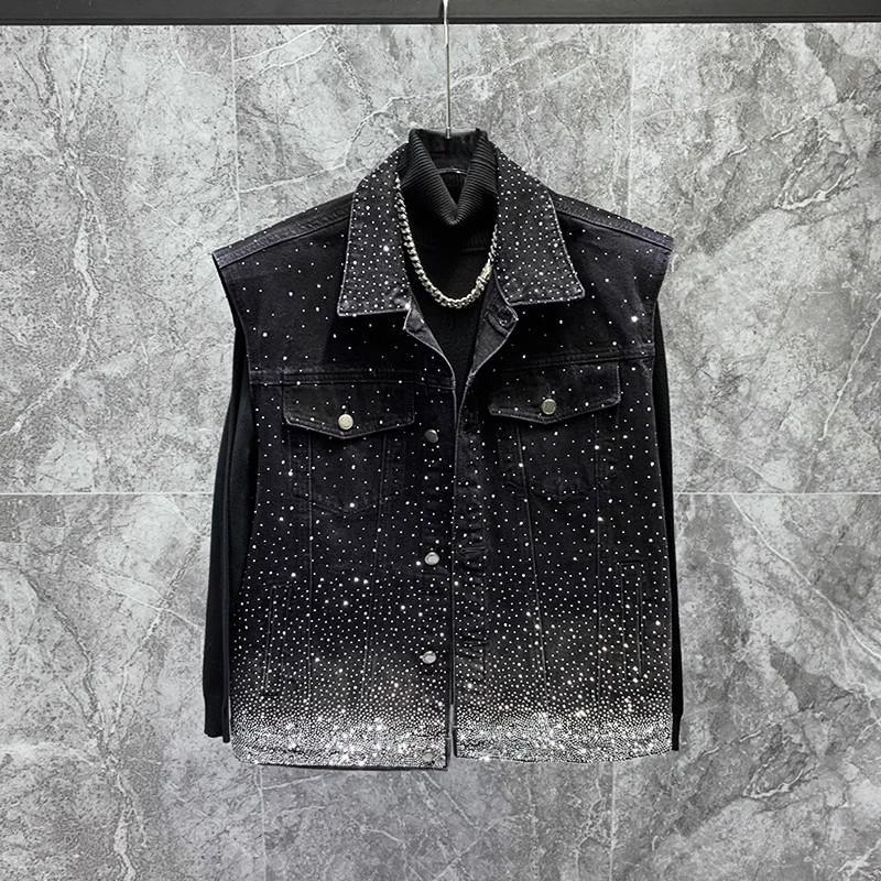 Dazzle Rhinestone Denim Vest Jacket