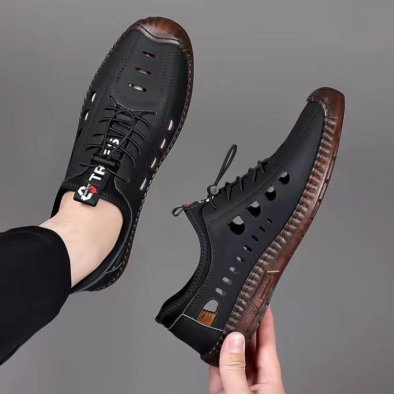 Men's Cowhide Sole Breathable Hollow Casual Hole Sandals