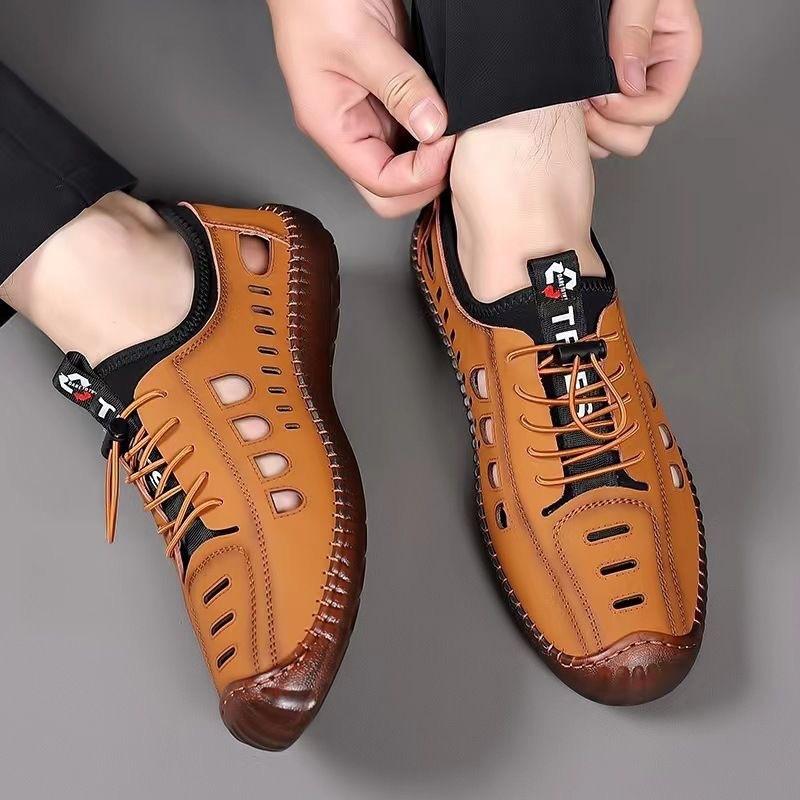 Men's Cowhide Sole Breathable Hollow Casual Hole Sandals