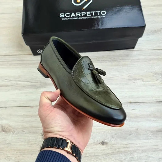 Green Croco Leather Men's Loafer