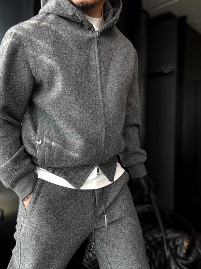 Grey Hooded Zip-Up Jacket