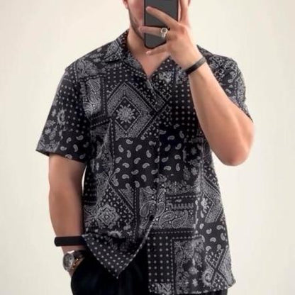 Retro Cashew Flower Full Print Loose Casual Short-Sleeved Shirt