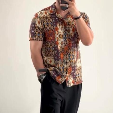 Retro Cashew Flower Full Print Loose Casual Short-Sleeved Shirt