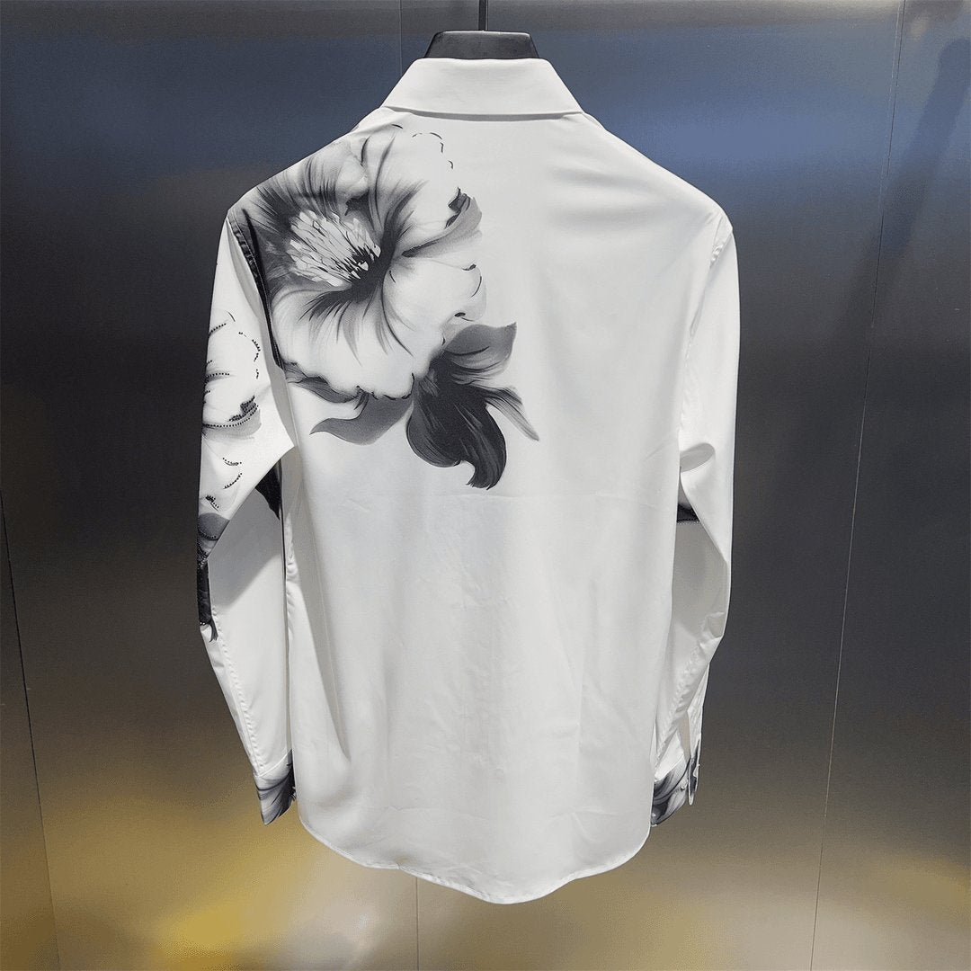 Classic Black and White Floral Rhinestone Shirt