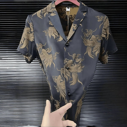 Summer New Fashion Print Comfortable Versatile Men's Shirt