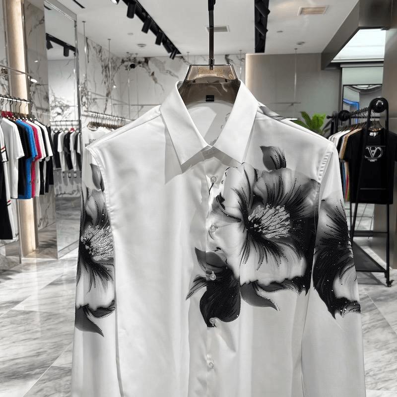 Classic Black and White Floral Rhinestone Shirt