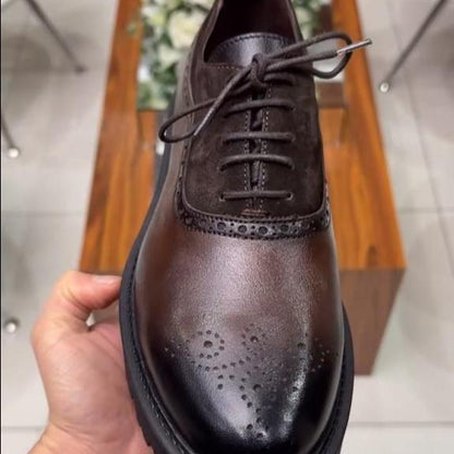 New Men's Classic Genuine Leather And Suede Spliced Casual Shoes