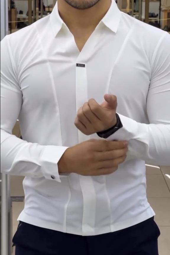 Men's V-Neck Double-Stitched Elastic Casual Polo Shirt