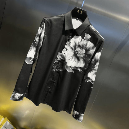 Classic Black and White Floral Rhinestone Shirt