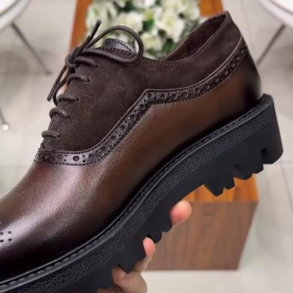 New Men's Classic Genuine Leather And Suede Spliced Casual Shoes