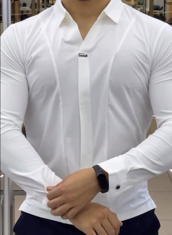 Men's V-Neck Double-Stitched Elastic Casual Polo Shirt