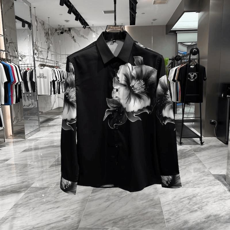 Classic Black and White Floral Rhinestone Shirt