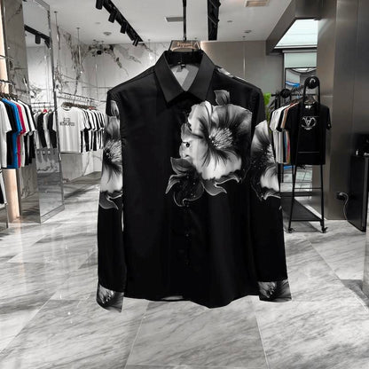 Classic Black and White Floral Rhinestone Shirt