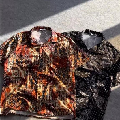 Retro Cashew Flower Full Print Loose Casual Short-Sleeved Shirt