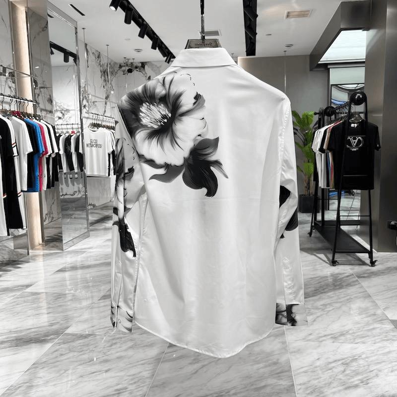 Classic Black and White Floral Rhinestone Shirt