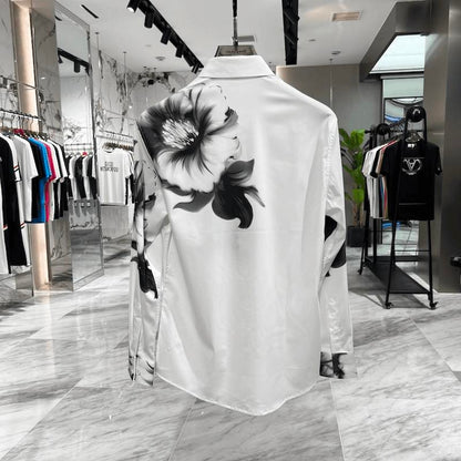 Classic Black and White Floral Rhinestone Shirt