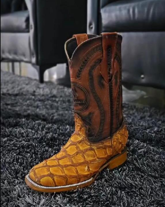 Vintage Yellow Plaid Patterned Cowboy Boots