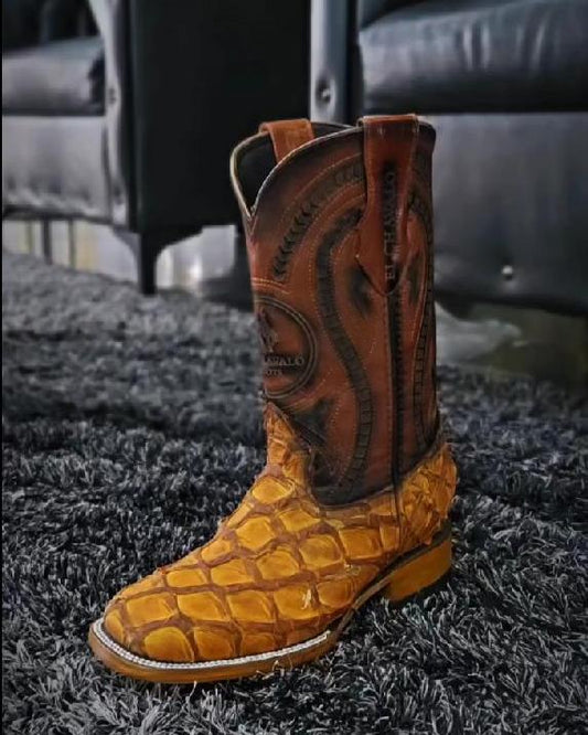 Vintage Yellow Plaid Patterned Cowboy Boots