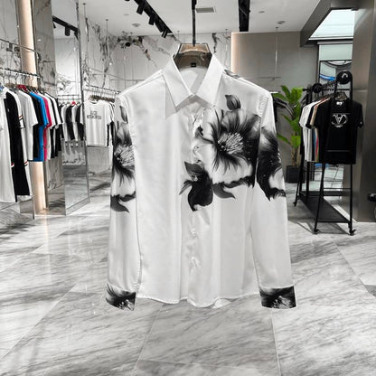 Classic Black and White Floral Rhinestone Shirt